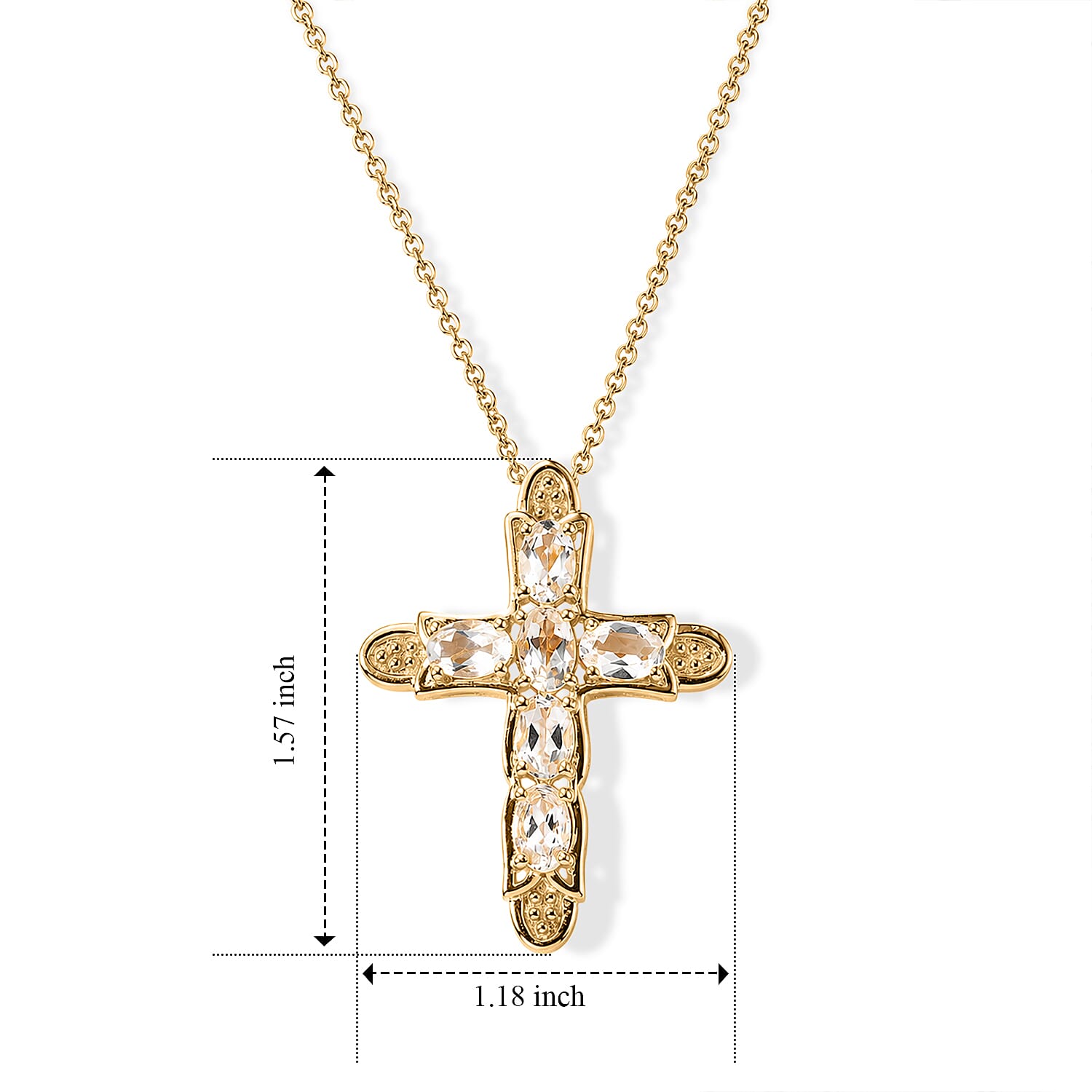 EverTrue White Topaz 2.90 ctw Cross Pendant in 18K YG Plated with ION Plated YG Stainless Steel (20 Inches)