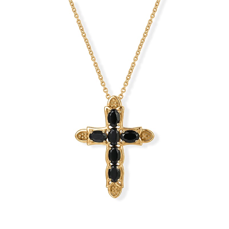 EverTrue Thai Black Spinel 3.80 ctw Pendant Necklace in 18K YG Plated Stainless Steel 20 Inches