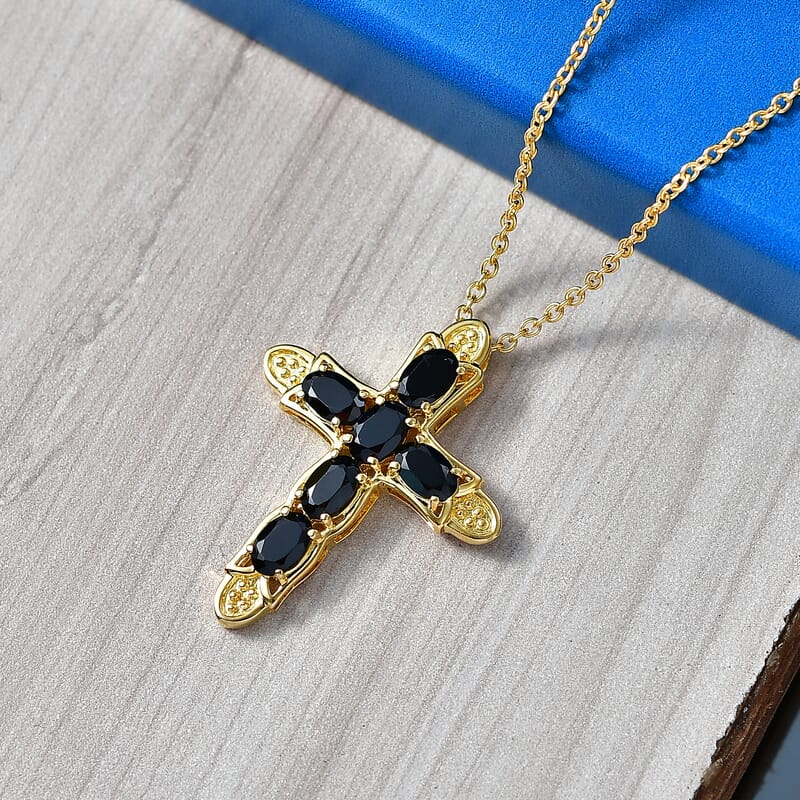 EverTrue Thai Black Spinel 3.80 ctw Pendant Necklace in 18K YG Plated Stainless Steel 20 Inches