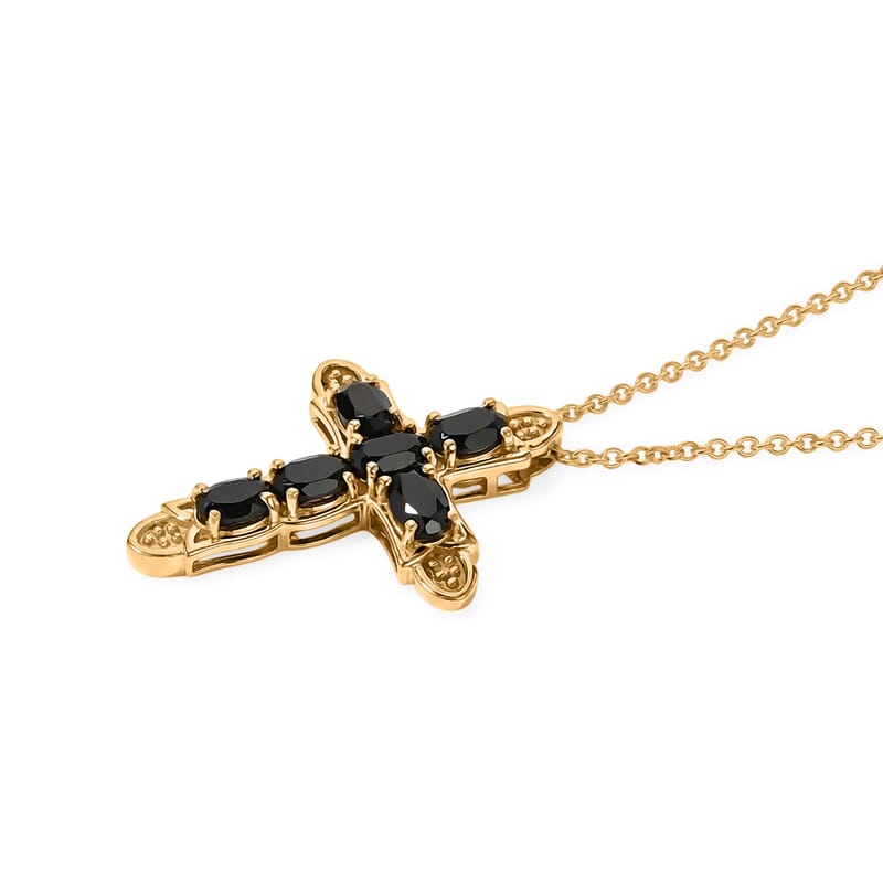 EverTrue Thai Black Spinel 3.80 ctw Pendant Necklace in 18K YG Plated Stainless Steel 20 Inches