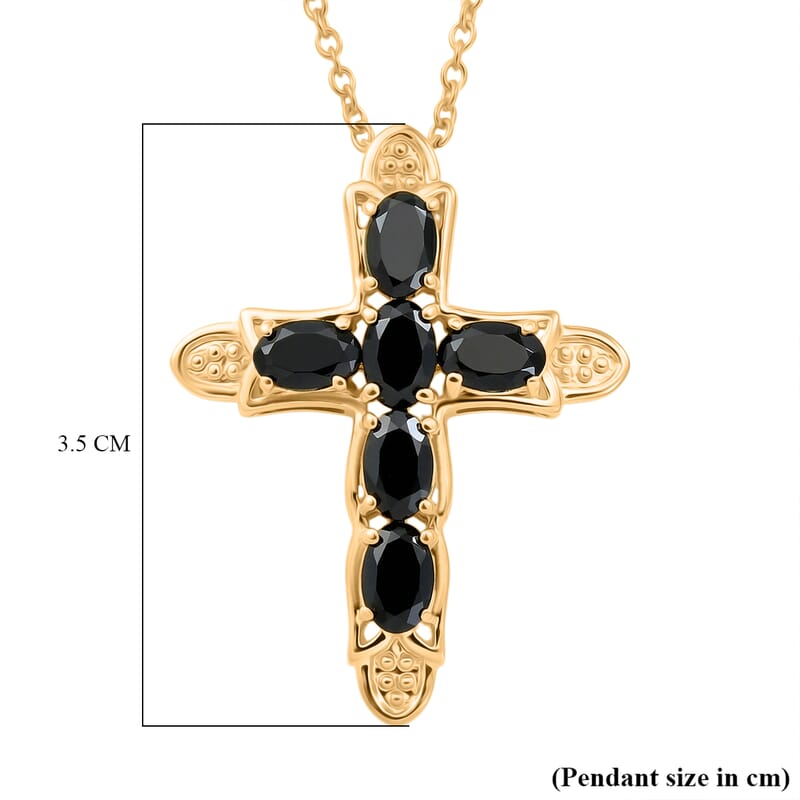 EverTrue Thai Black Spinel 3.80 ctw Pendant Necklace in 18K YG Plated Stainless Steel 20 Inches
