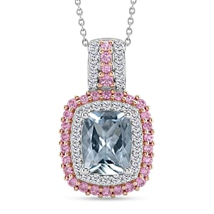 D'Joy Premium Mangoro Santo Aquamarine and Multi Gemstone 2.90 ctw Pendant Necklace in Rhodium Over Sterling Silver 20 Inches 