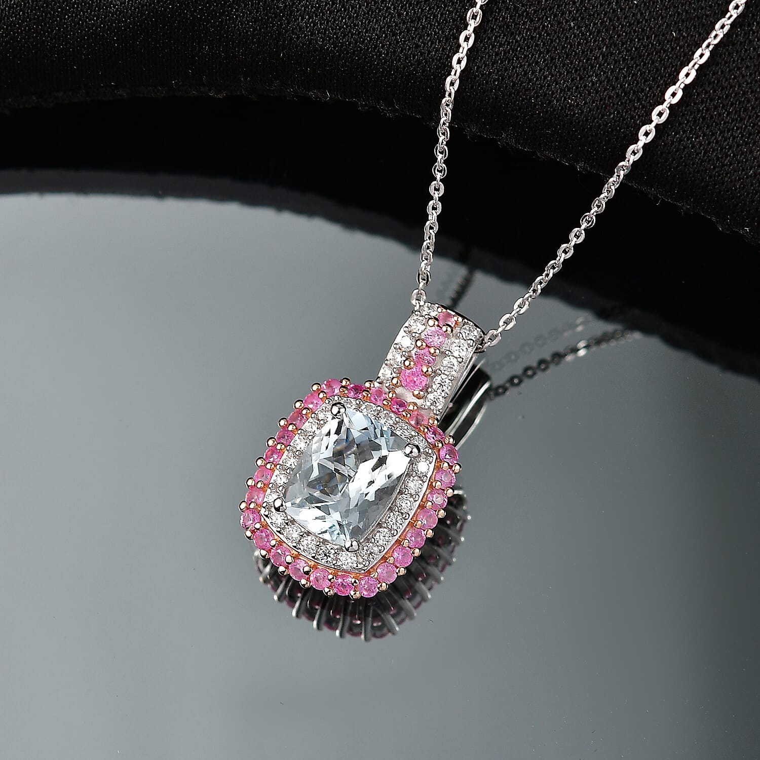 D'Joy Premium Mangoro Aquamarine and Multi Gemstone 2.90 ctw The Coronation Pendant Necklace in Rhodium Over Sterling Silver 20 Inches