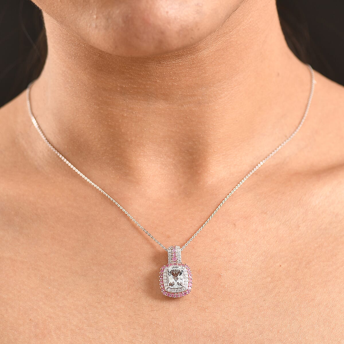 D'Joy Premium Mangoro Santo Aquamarine and Multi Gemstone 2.90 ctw Pendant Necklace in Rhodium Over Sterling Silver 20 Inches  image number 2