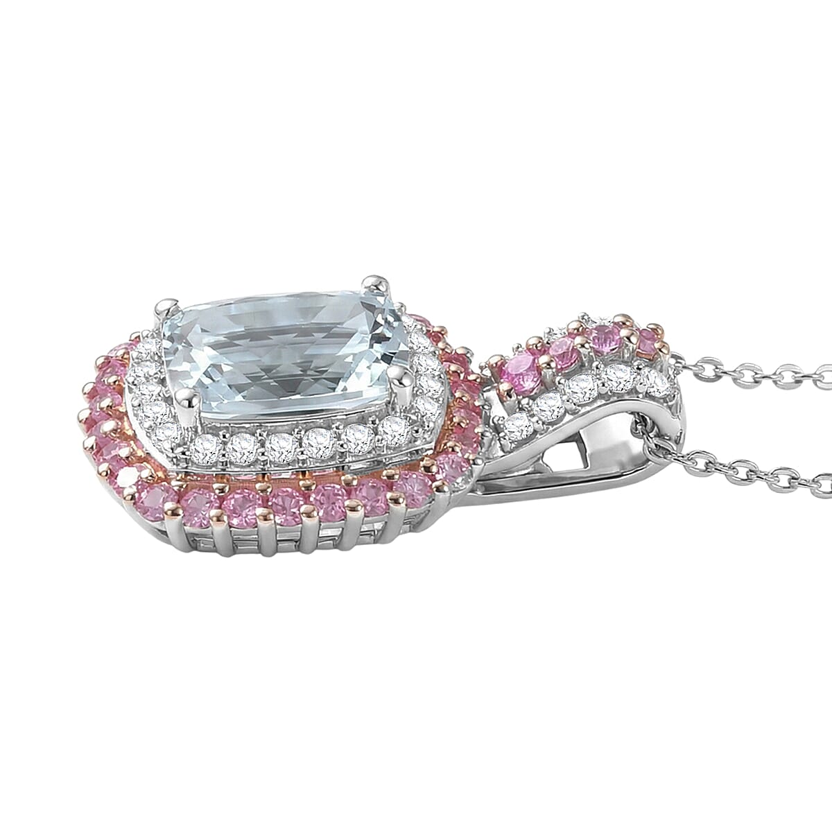 D'Joy Premium Mangoro Santo Aquamarine and Multi Gemstone 2.90 ctw Pendant Necklace in Rhodium Over Sterling Silver 20 Inches  image number 3
