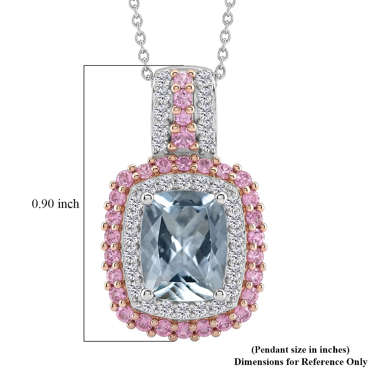D'Joy Premium Mangoro Aquamarine and Multi Gemstone 2.90 ctw The Coronation Pendant Necklace in Rhodium Over Sterling Silver 20 Inches