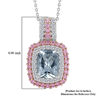 D'Joy Premium Mangoro Aquamarine and Multi Gemstone 2.90 ctw The Coronation Pendant Necklace in Rhodium Over Sterling Silver 20 Inches