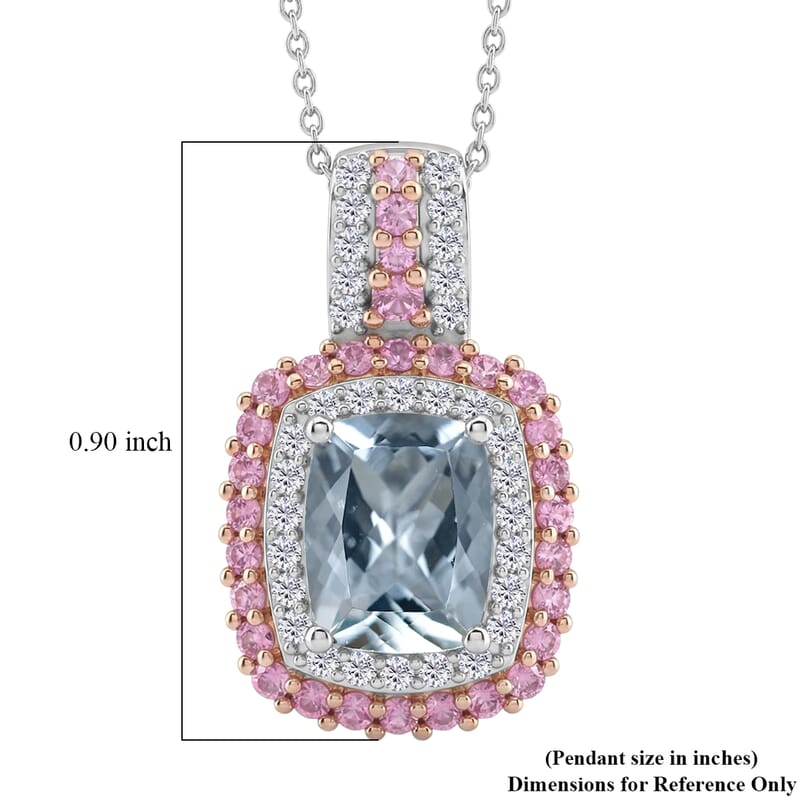 D'Joy Premium Mangoro Aquamarine and Multi Gemstone 2.90 ctw The Coronation Pendant Necklace in Rhodium Over Sterling Silver 20 Inches