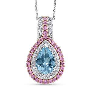 D'Joy Premium Mangoro Santo Aquamarine and Multi Gemstone 2.35 ctw Pendant Necklace in Rhodium Over Sterling Silver 20 Inches 