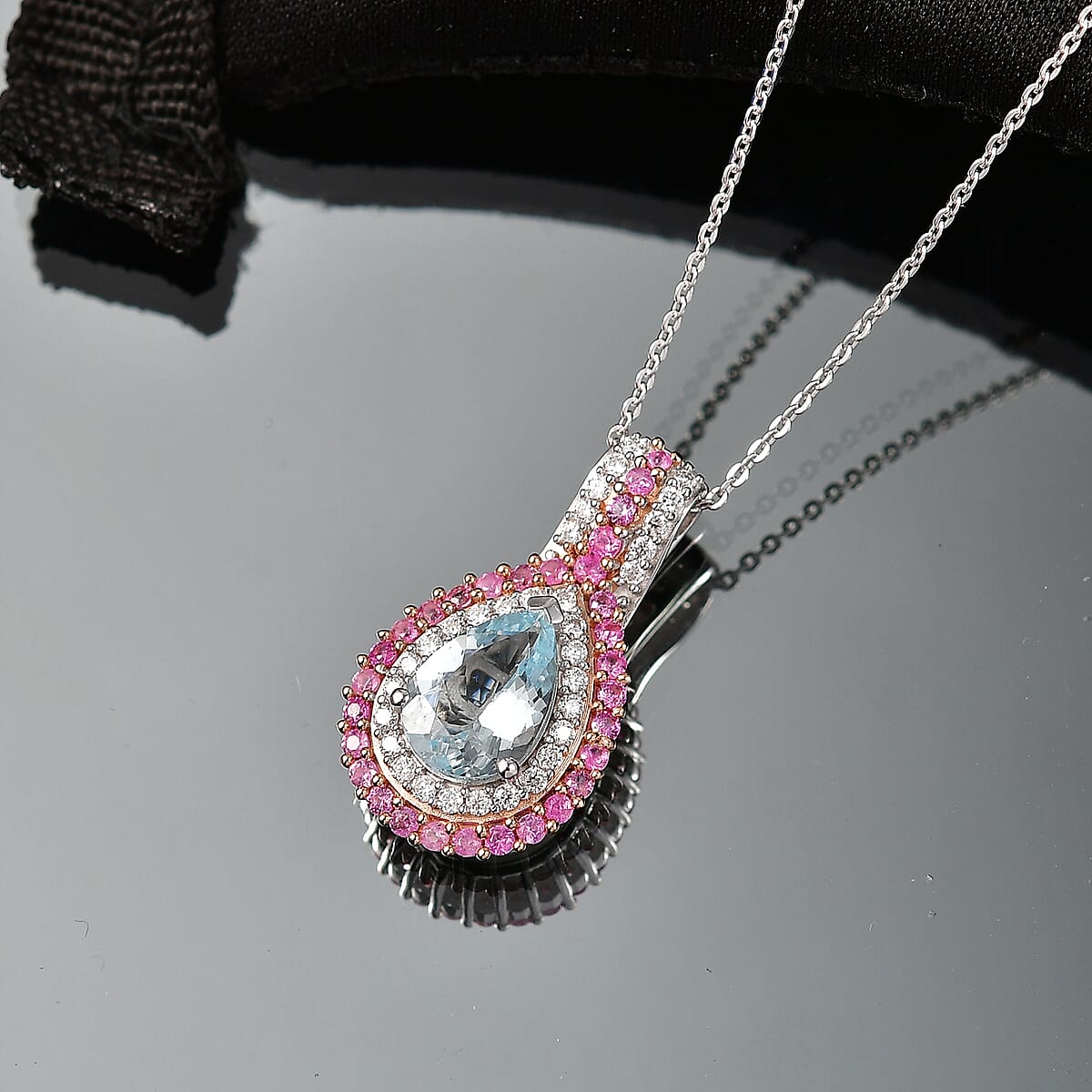 D'Joy Premium Mangoro Santo Aquamarine and Multi Gemstone 2.35 ctw Pendant Necklace in Rhodium Over Sterling Silver 20 Inches  image number 1