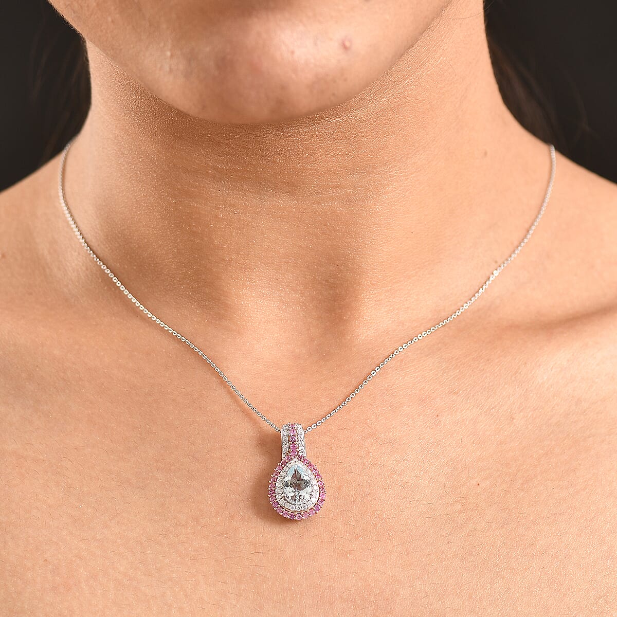 D'Joy Premium Mangoro Santo Aquamarine and Multi Gemstone 2.35 ctw Pendant Necklace in Rhodium Over Sterling Silver 20 Inches  image number 2