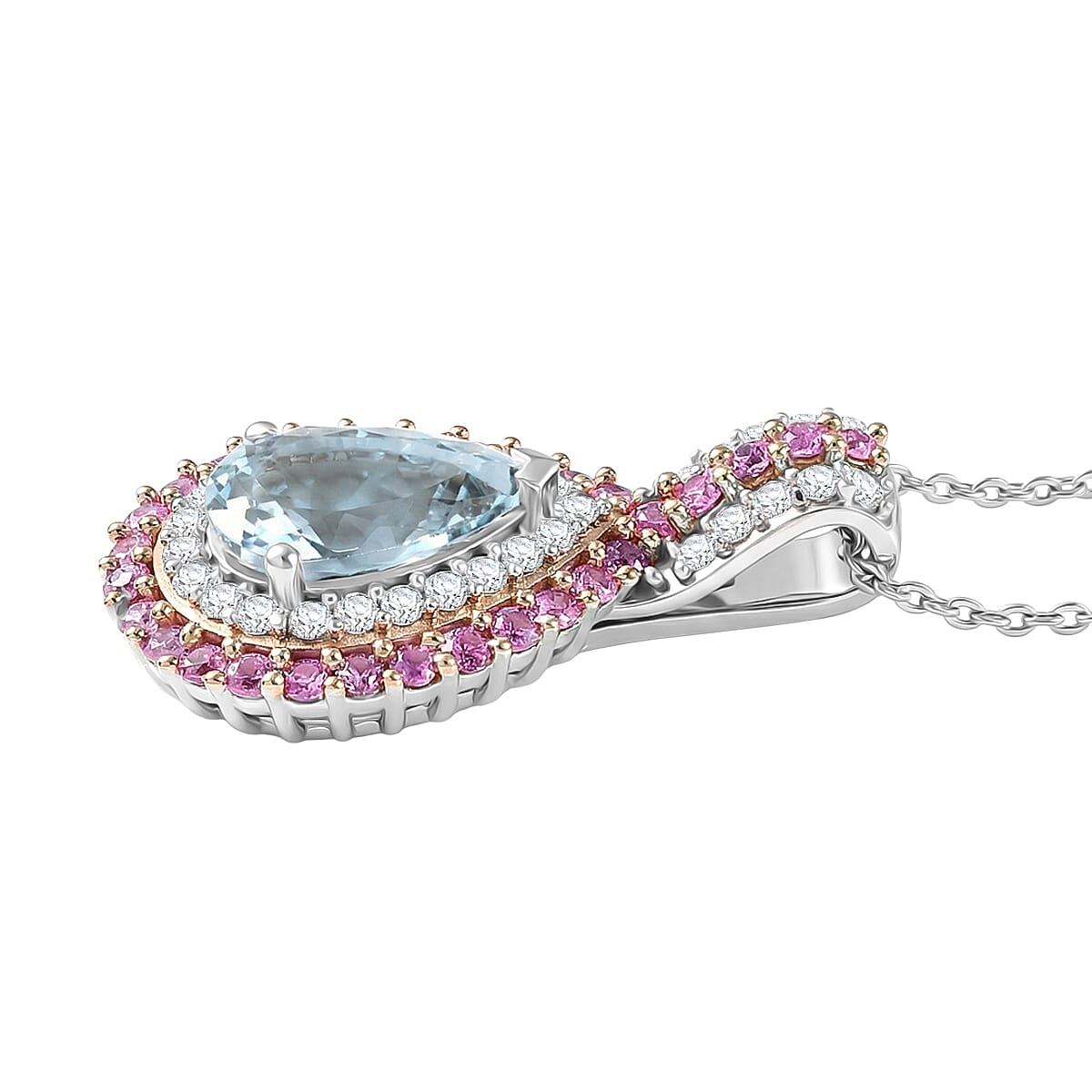 D'Joy Premium Mangoro Santo Aquamarine and Multi Gemstone 2.35 ctw Pendant Necklace in Rhodium Over Sterling Silver 20 Inches  image number 3