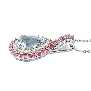 D'Joy Premium Mangoro Santo Aquamarine and Multi Gemstone 2.35 ctw Pendant Necklace in Rhodium Over Sterling Silver 20 Inches 
