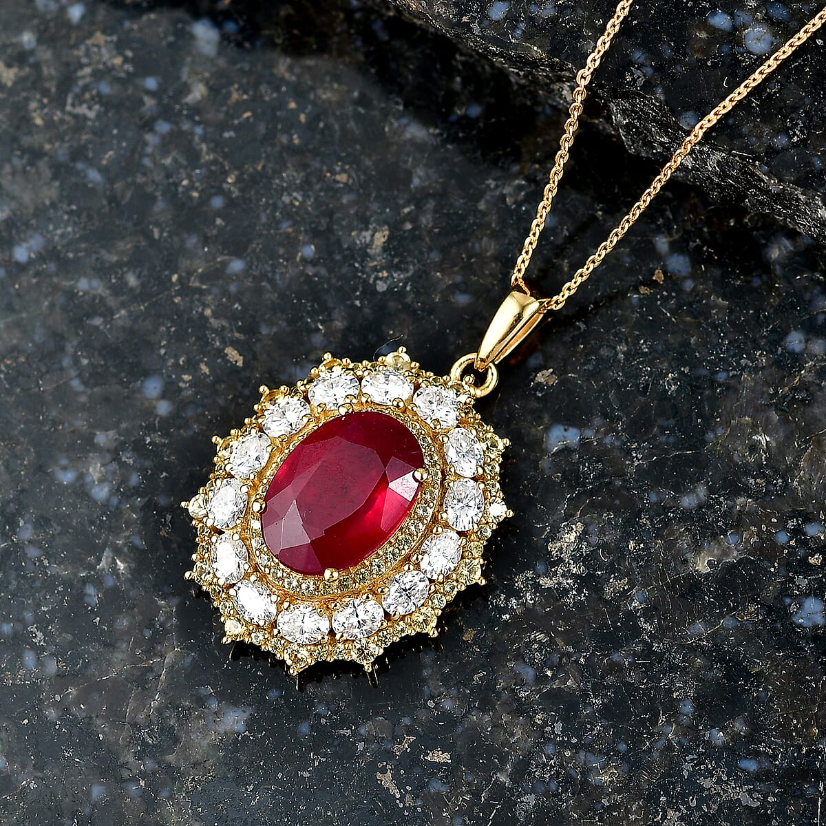 D'Joy Premium Niassa Ruby (FF) and Multi Gemstone 12.00 ctw Pendant Necklace in 18K Vermeil Yellow Gold Over Sterling Silver 20 Inches  image number 1