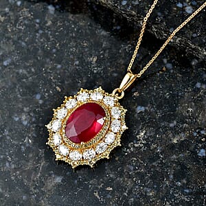 D'Joy Premium Niassa Ruby (FF) and Multi Gemstone 12.00 ctw Pendant Necklace in 18K Vermeil Yellow Gold Over Sterling Silver 20 Inches 