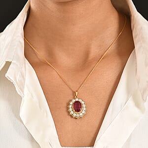 D'Joy Premium Niassa Ruby (FF) and Multi Gemstone 12.00 ctw Pendant Necklace in 18K Vermeil Yellow Gold Over Sterling Silver 20 Inches 