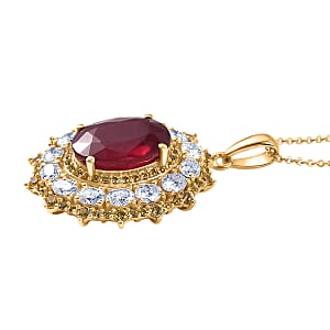 D'Joy Premium Niassa Ruby (FF) and Multi Gemstone 12.00 ctw Pendant Necklace in 18K Vermeil Yellow Gold Over Sterling Silver 20 Inches 