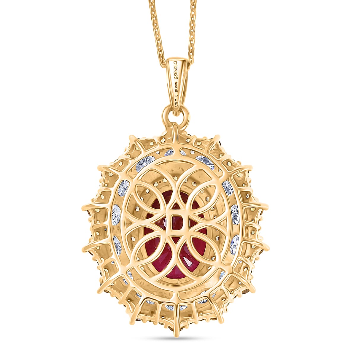 D'Joy Premium Niassa Ruby (FF) and Multi Gemstone 12.00 ctw Pendant Necklace in 18K Vermeil Yellow Gold Over Sterling Silver 20 Inches  image number 4