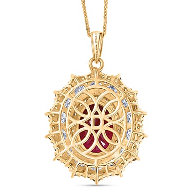 D'Joy Premium Niassa Ruby (FF) and Multi Gemstone 12.00 ctw Floral Cluster Pendant Necklace in 18K Vermeil Yellow Gold Over Sterling Silver 20 Inches
