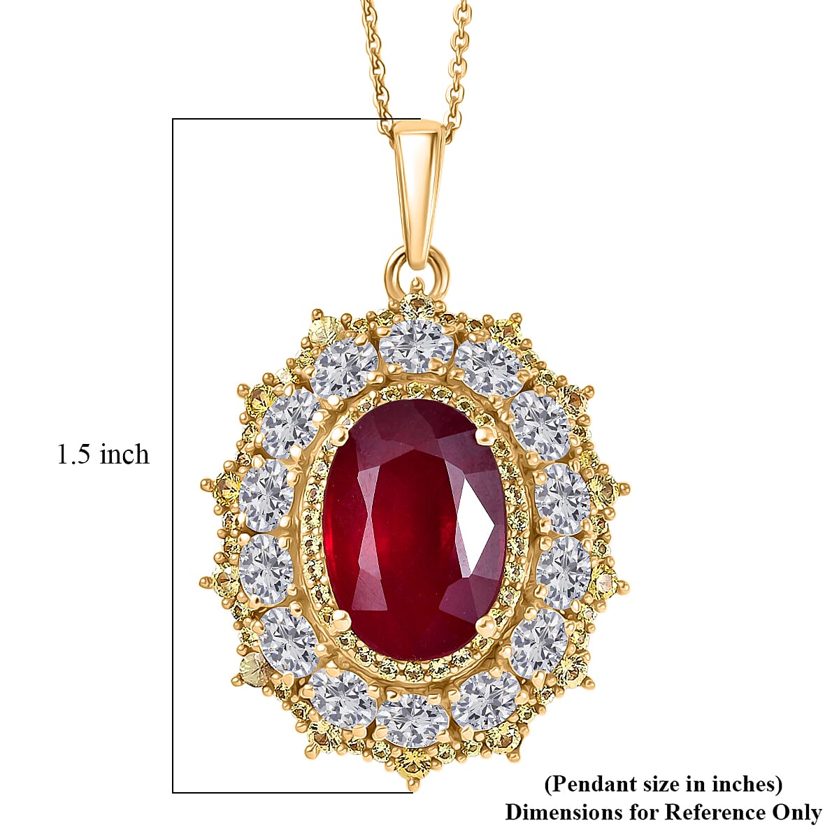 D'Joy Premium Niassa Ruby (FF) and Multi Gemstone 12.00 ctw Floral Cluster Pendant Necklace in 18K Vermeil Yellow Gold Over Sterling Silver 20 Inches