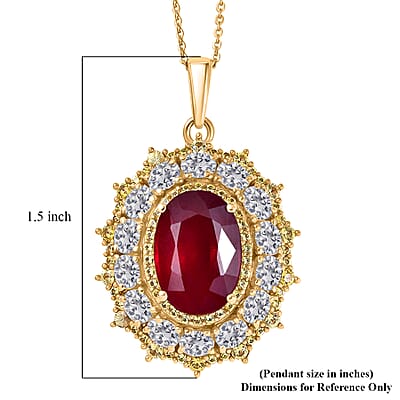 D'Joy Premium Niassa Ruby (FF) and Multi Gemstone 12.00 ctw Floral Cluster Pendant Necklace in 18K Vermeil Yellow Gold Over Sterling Silver 20 Inches
