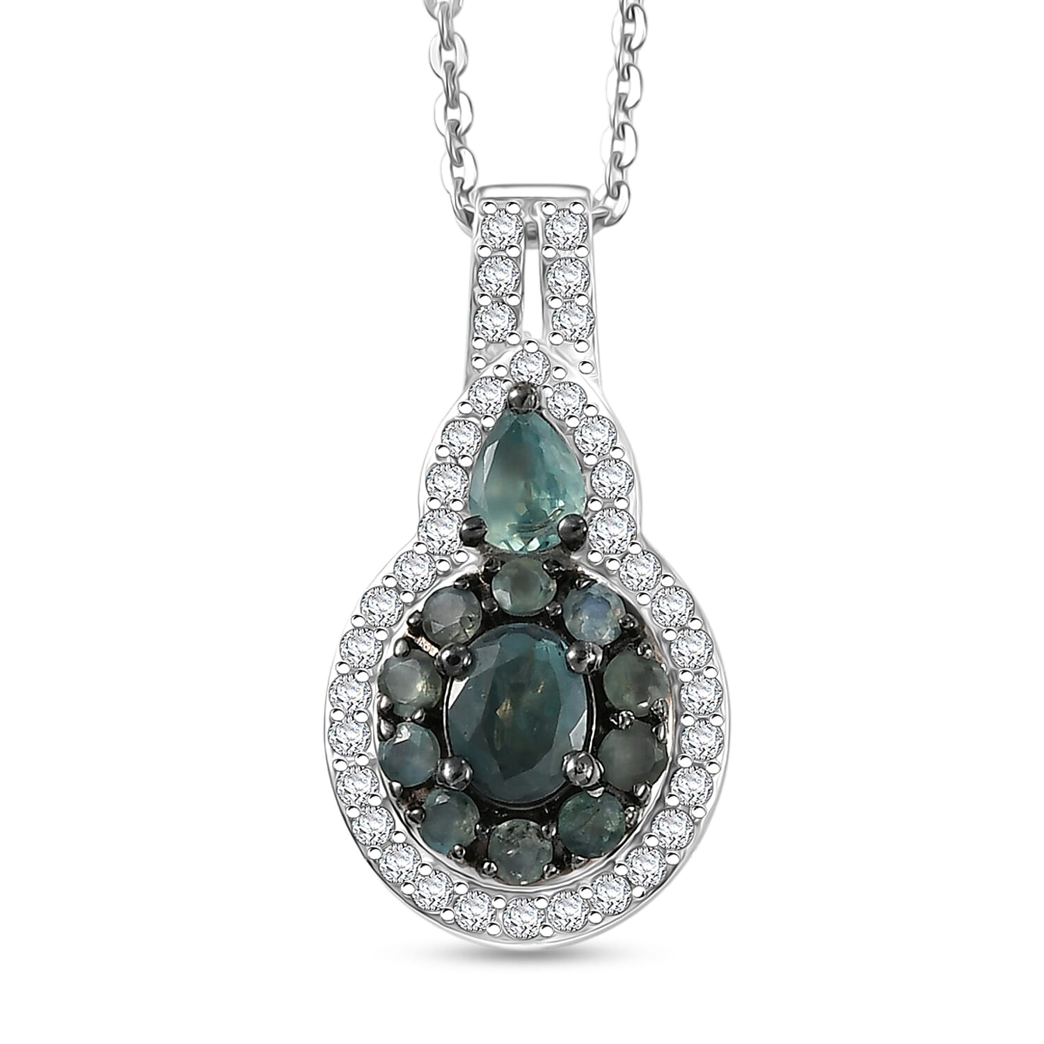 D'Joy Premium Narsipatnam Alexandrite and Moissanite 1.00 ctw Floral Pendant Necklace in Rhodium Over Sterling Silver 20 Inches