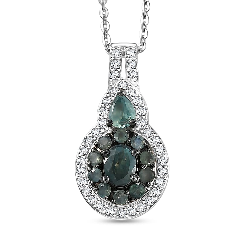 D'Joy Premium Narsipatnam Alexandrite and Moissanite 1.00 ctw Floral Pendant Necklace in Rhodium Over Sterling Silver 20 Inches