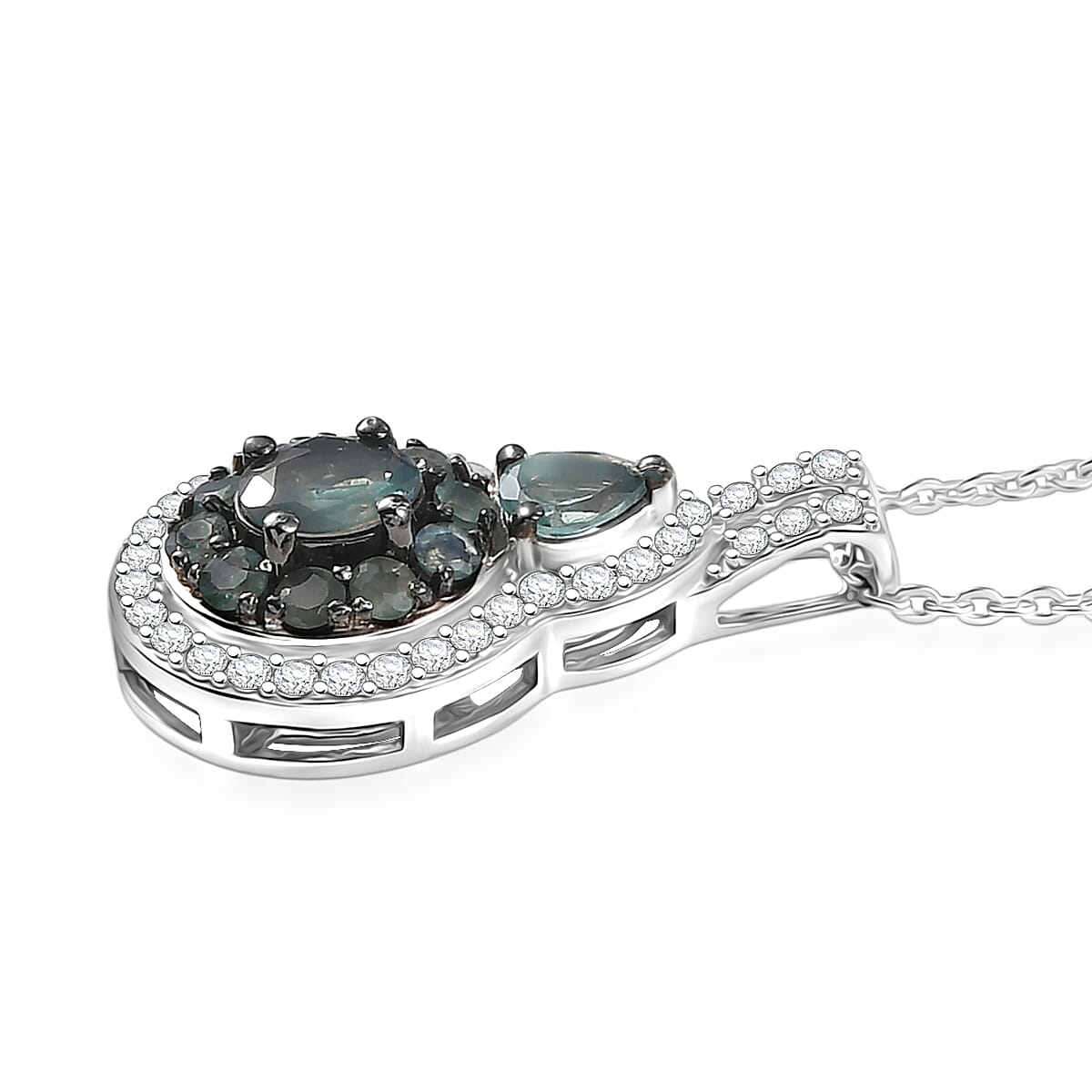 D'Joy Premium Narsipatnam Alexandrite and Moissanite 1.00 ctw Floral Pendant Necklace in Rhodium Over Sterling Silver 20 Inches