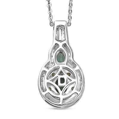D'Joy Premium Narsipatnam Alexandrite and Moissanite 1.00 ctw Floral Pendant Necklace in Rhodium Over Sterling Silver 20 Inches