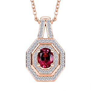 D'Joy Premium Ouro Fino Rubellite and Moissanite 0.65 ctw Passion Halo Pendant Necklace in 18K Vermeil Rose Gold Over Sterling Silver 20 Inches 