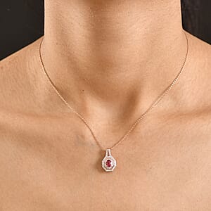 D'Joy Premium Ouro Fino Rubellite and Moissanite 0.65 ctw Passion Halo Pendant Necklace in 18K Vermeil Rose Gold Over Sterling Silver 20 Inches 
