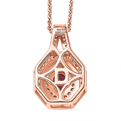 D'Joy Premium Ouro Fino Rubellite and Moissanite 0.65 ctw Passion Halo Pendant Necklace in 18K Vermeil Rose Gold Over Sterling Silver 20 Inches