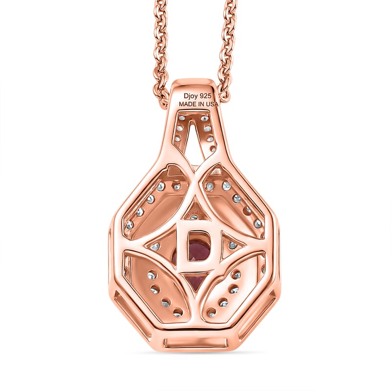 D'Joy Premium Ouro Fino Rubellite and Moissanite 0.65 ctw Passion Halo Pendant Necklace in 18K Vermeil Rose Gold Over Sterling Silver 20 Inches