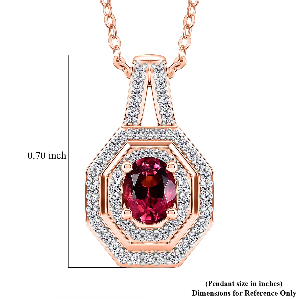 D'Joy Premium Ouro Fino Rubellite and Moissanite 0.65 ctw Passion Halo Pendant Necklace in 18K Vermeil Rose Gold Over Sterling Silver 20 Inches