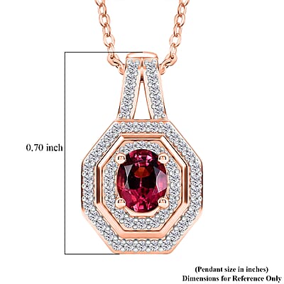 D'Joy Premium Ouro Fino Rubellite and Moissanite 0.65 ctw Passion Halo Pendant Necklace in 18K Vermeil Rose Gold Over Sterling Silver 20 Inches