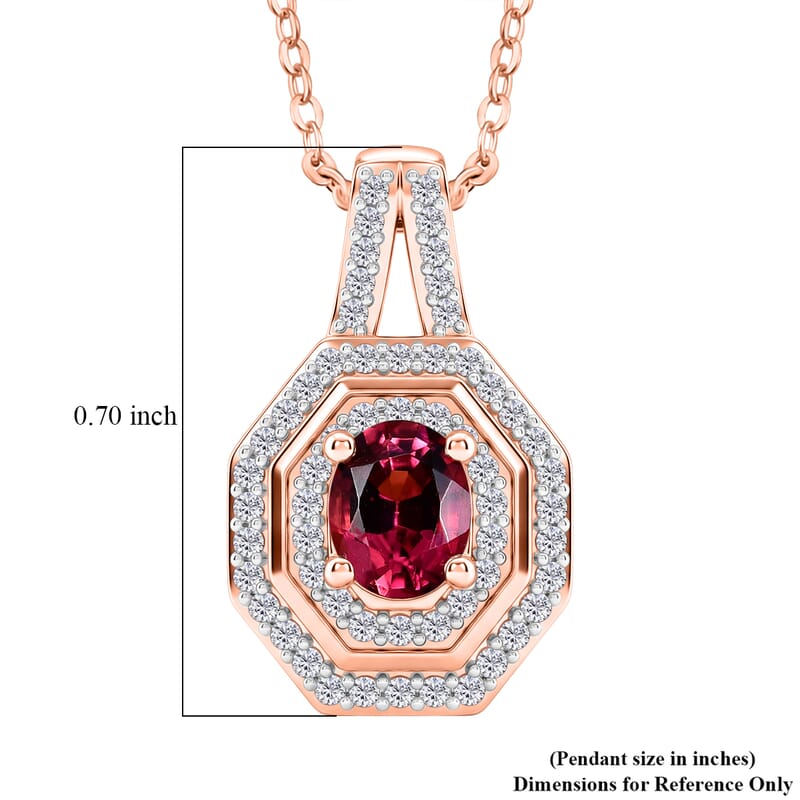 D'Joy Premium Ouro Fino Rubellite and Moissanite 0.65 ctw Passion Halo Pendant Necklace in 18K Vermeil Rose Gold Over Sterling Silver 20 Inches
