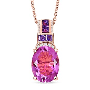 Evertrue African Lilac Quartz (Triplet) and Multi Gemstone 10.20 ctw Pendant in 18K Rose Gold Plated with Stainless Steel Necklace 20 Inches