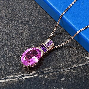 Evertrue African Lilac Quartz (Triplet) and Multi Gemstone 10.20 ctw Pendant in 18K Rose Gold Plated with Stainless Steel Necklace 20 Inches