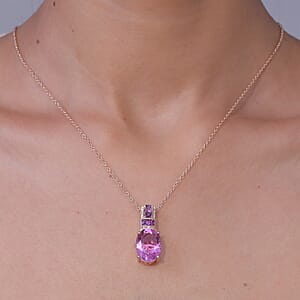 Evertrue African Lilac Quartz (Triplet) and Multi Gemstone 10.20 ctw Pendant in 18K Rose Gold Plated with Stainless Steel Necklace 20 Inches
