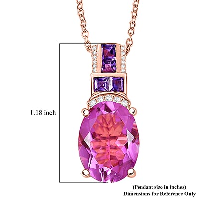 Evertrue African Lilac Quartz (Triplet) and Multi Gemstone 10.20 ctw Empress Rose Pendant in 18K Rose Gold Plated with Stainless Steel Necklace 20 Inches