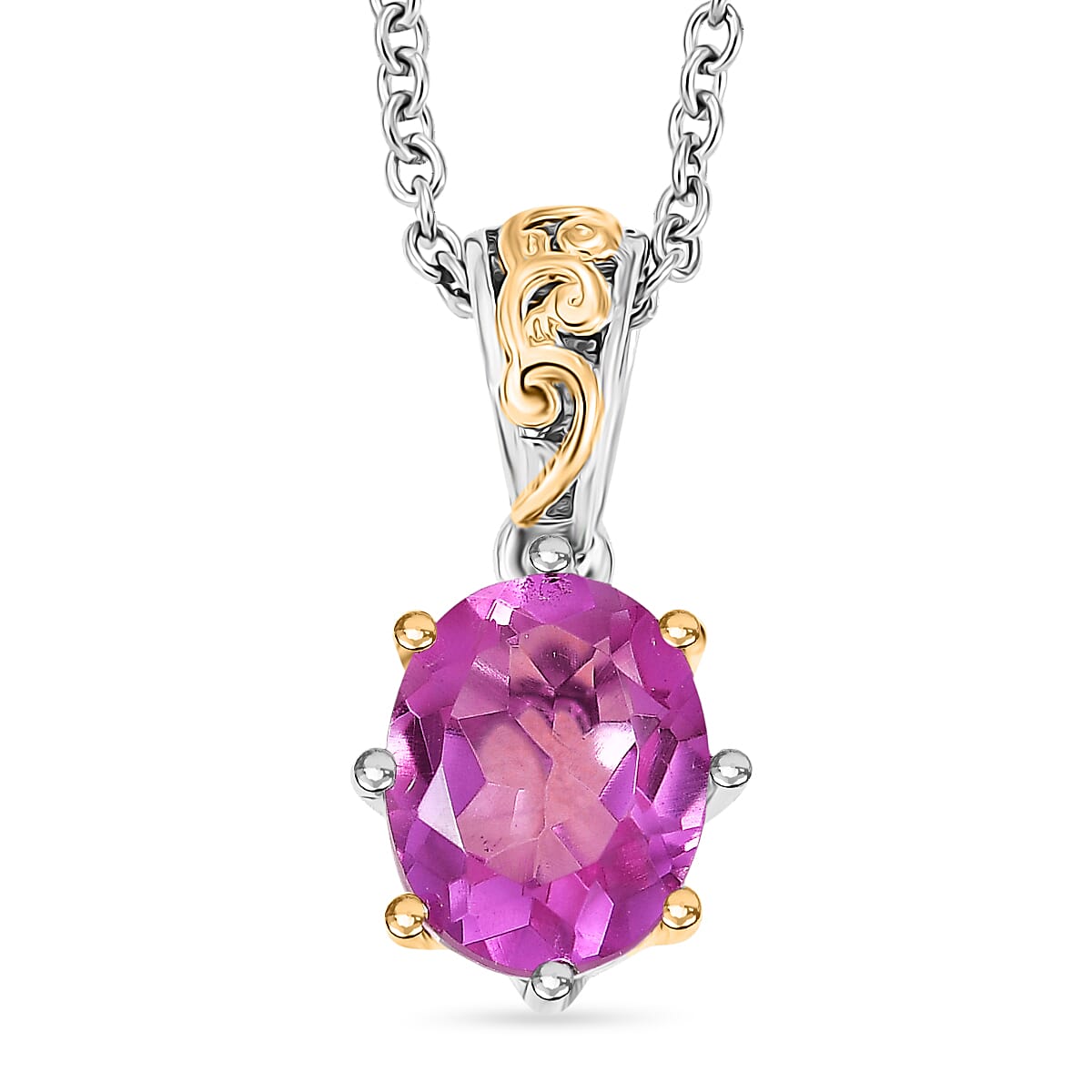 Evertrue African Lilac Quartz (Triplet) 11.10 ctw Solitaire Stud Earrings, Ring (Size 8.0) and Pendant in 18K YG Plated and Platinum Bond with Stainless Steel Necklace (20 Inches)