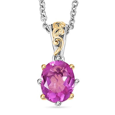 Evertrue African Lilac Quartz (Triplet) 11.10 ctw Solitaire Stud Earrings, Ring (Size 8.0) and Pendant in 18K YG Plated and Platinum Bond with Stainless Steel Necklace (20 Inches)