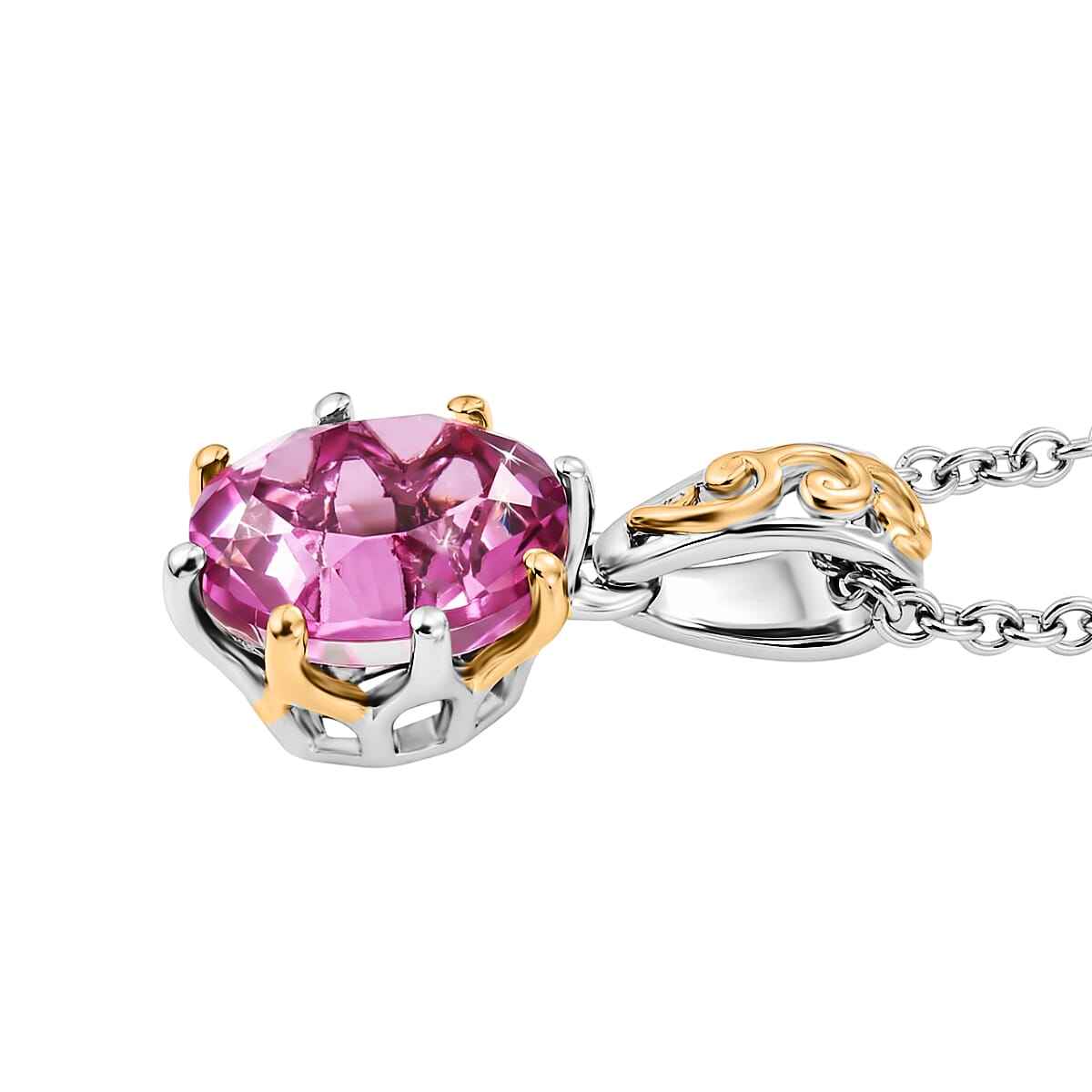 Evertrue African Lilac Quartz (Triplet) 11.10 ctw Solitaire Stud Earrings, Ring (Size 8.0) and Pendant in 18K YG Plated and Platinum Bond with Stainless Steel Necklace (20 Inches)