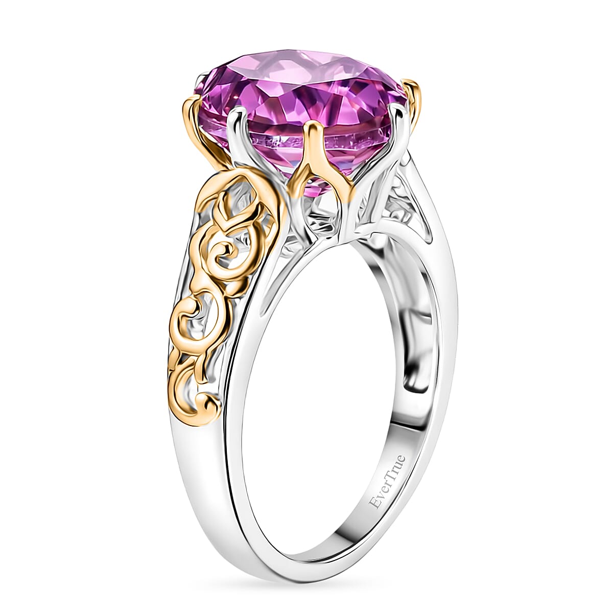 Evertrue African Lilac Quartz (Triplet) 11.10 ctw Solitaire Stud Earrings, Ring (Size 9.0) and Pendant in 18K YG Plated and Platinum Bond with Stainless Steel Necklace (20 Inches)