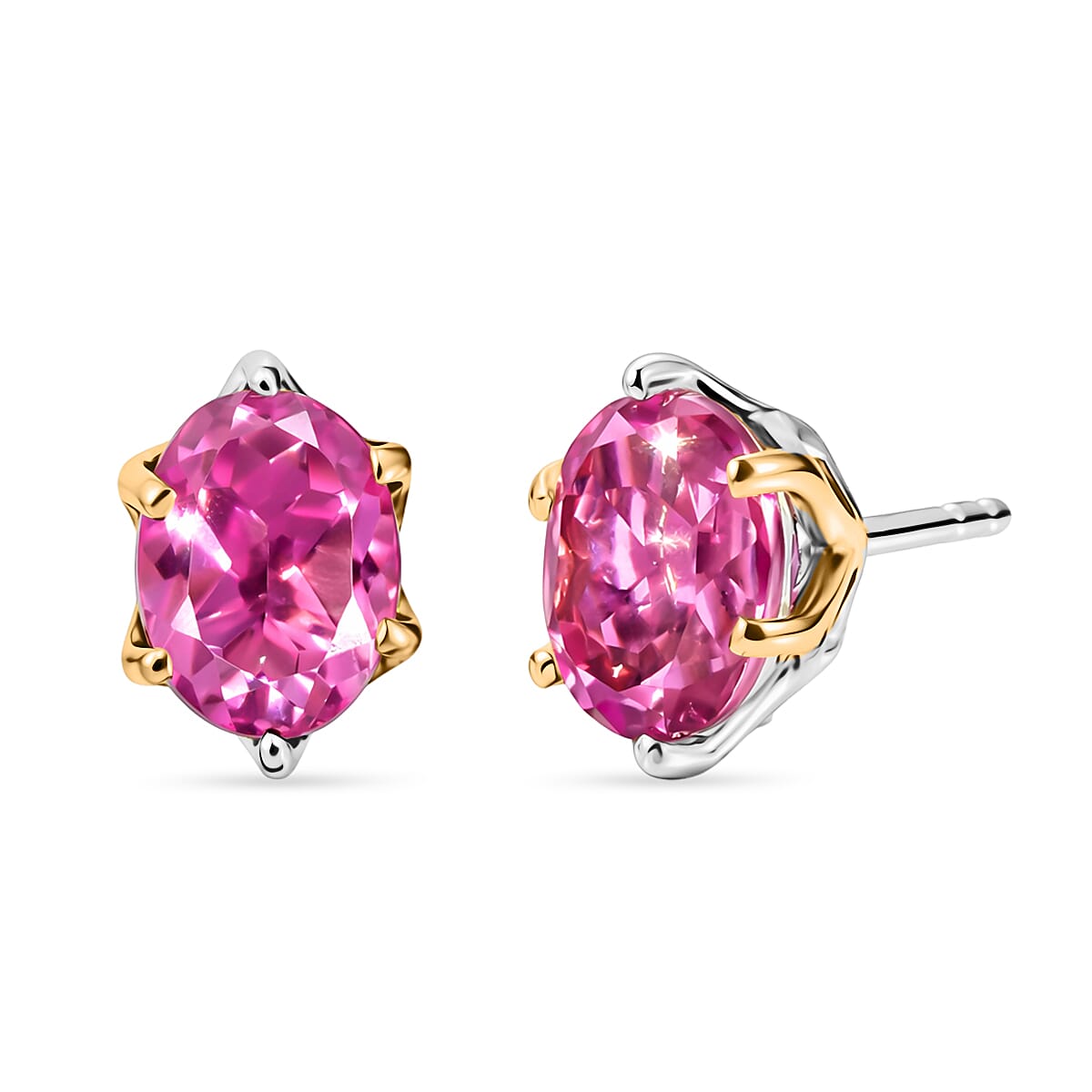 Evertrue African Lilac Quartz (Triplet) 11.10 ctw Solitaire Stud Earrings, Ring (Size 9.0) and Pendant in 18K YG Plated and Platinum Bond with Stainless Steel Necklace (20 Inches)