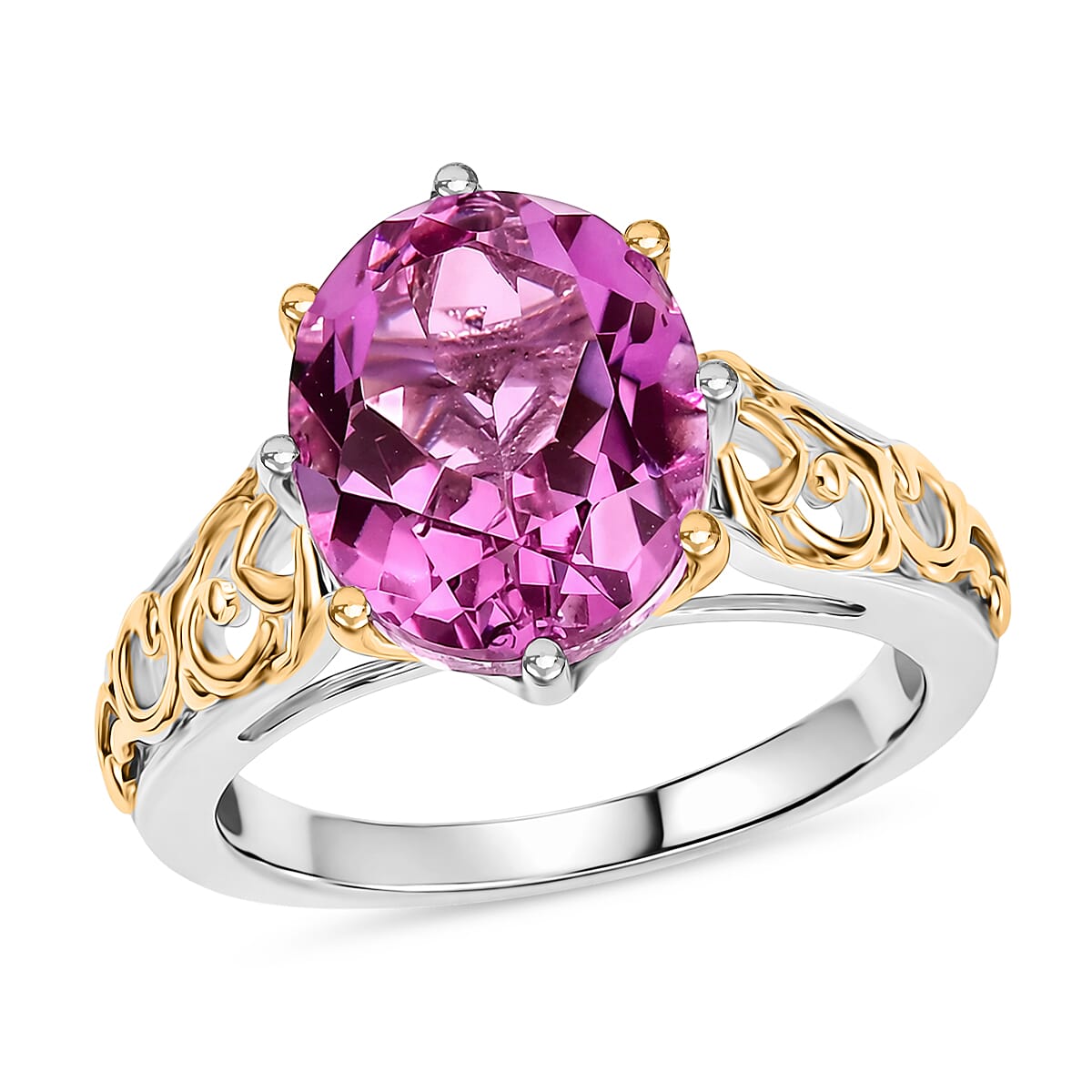 Evertrue African Lilac Quartz (Triplet) 11.10 ctw Earrings, Ring (Size 10.0) and Pendant in 18K YG Plated and Platinum Bond with Stainless Steel Necklace (20 Inches) image number 3