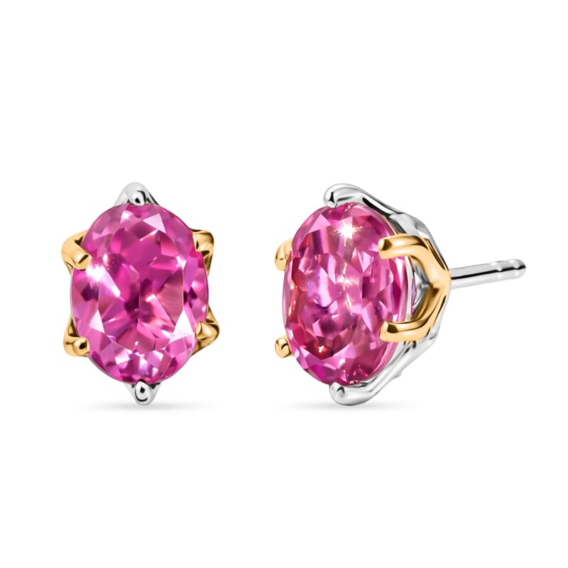 Evertrue African Lilac Quartz (Triplet) 11.10 ctw Solitaire Stud Earrings, Ring (Size 10.0) and Pendant in 18K YG Plated and Platinum Bond with Stainless Steel Necklace (20 Inches)