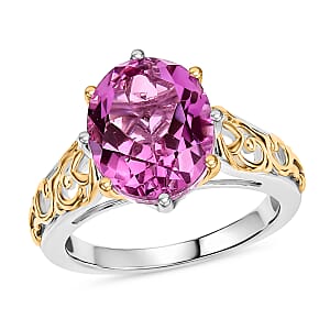 Evertrue African Lilac Quartz (Triplet) 11.10 ctw Earrings, Ring (Size 11.0) and Pendant in 18K YG Plated and Platinum Bond with Stainless Steel Necklace (20 Inches)