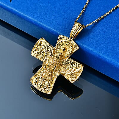 EverTrue Bronzella Collection Cross Pendant in 18K YG Plated Bronze with ION Plated YG Stainless Steel Necklace (20 Inches)