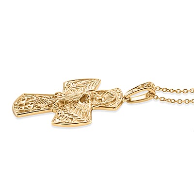 EverTrue Bronzella Collection Cross Pendant in 18K YG Plated Bronze with ION Plated YG Stainless Steel Necklace (20 Inches)